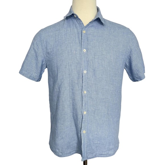 Foxton Other - Foxton Blue Linen Short Sleeve Shirt Men Size M